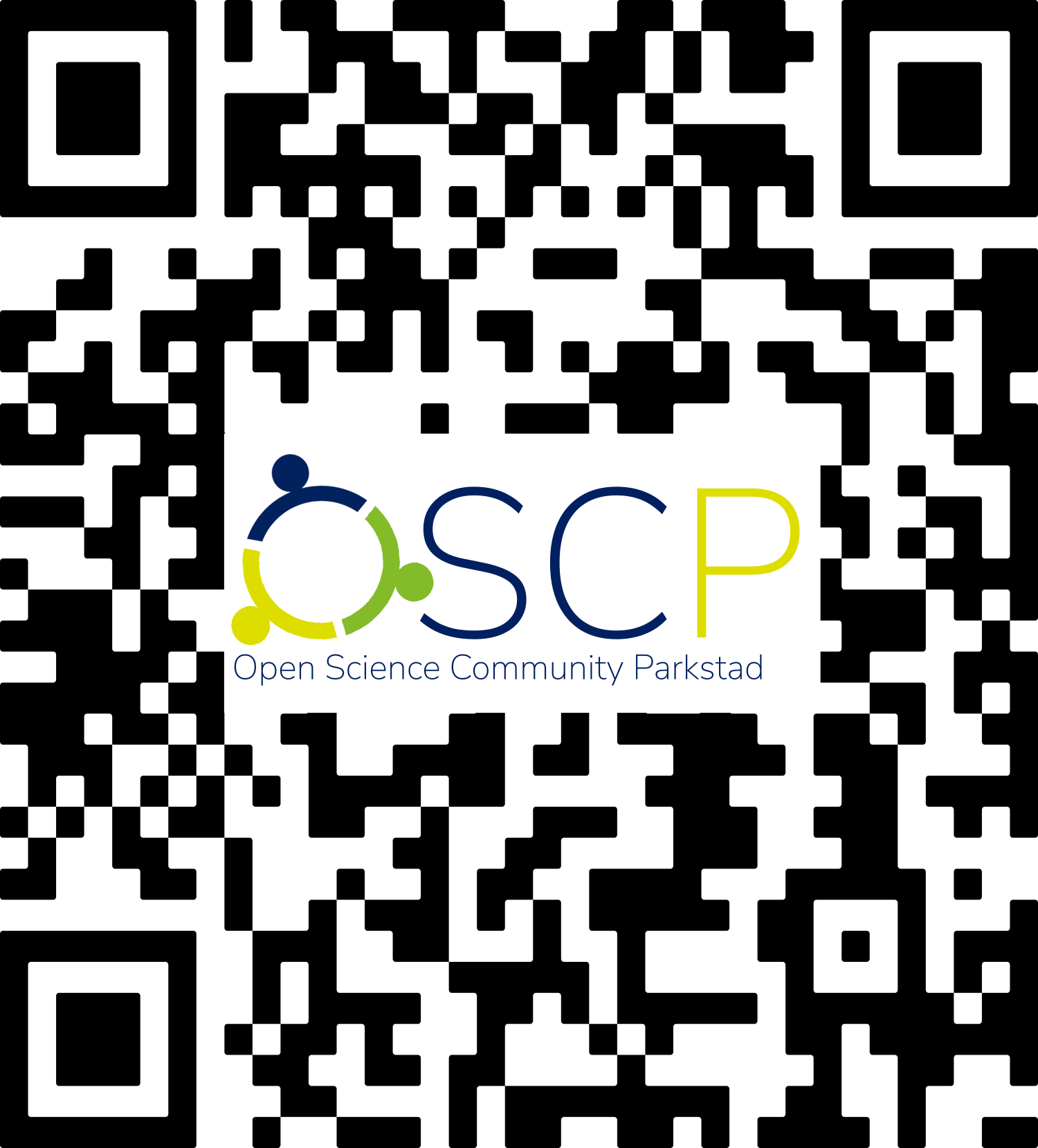 A QR code with the Open Science Community Parkstad logo placed in its center.